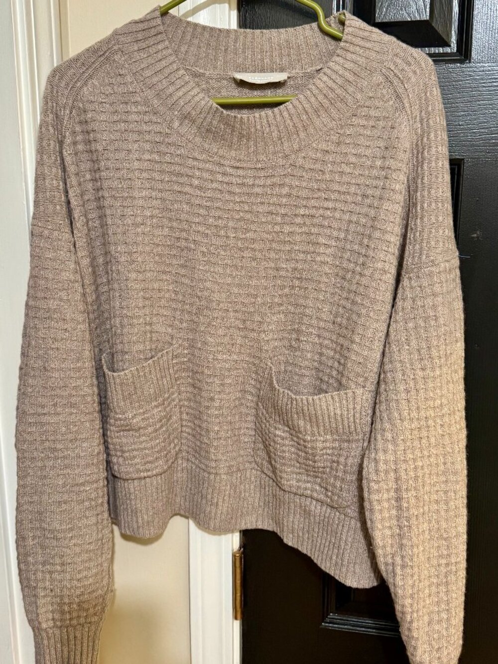 Everlane ReCashmere Belgian Waffle Pocket Pullover Sweater Tan Large